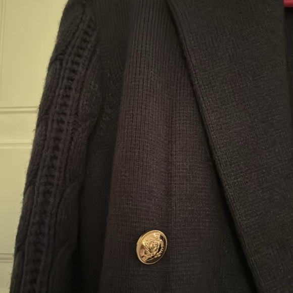 Ann Taylor Womens Double sweater double breasted Medium Petite Navy Gold Button - Picture 3 of 4